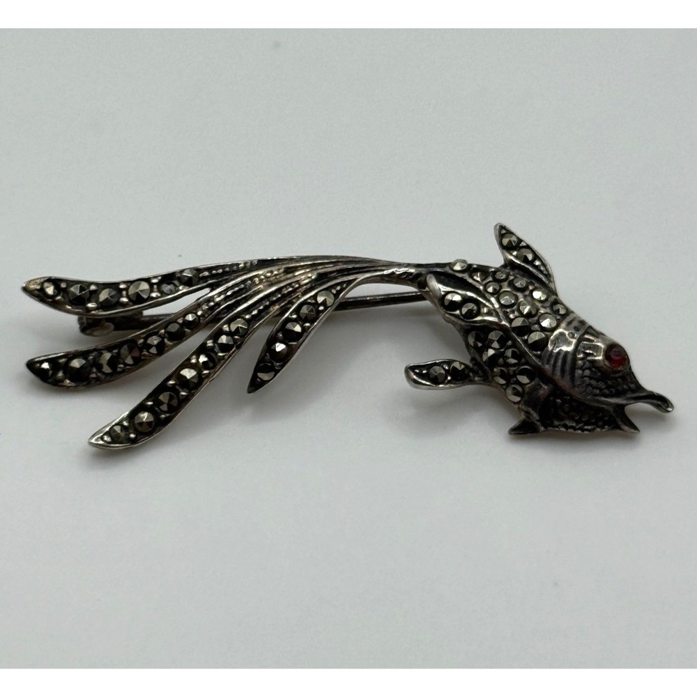 Sterling Silver Marcasite Fish Brooch Pin